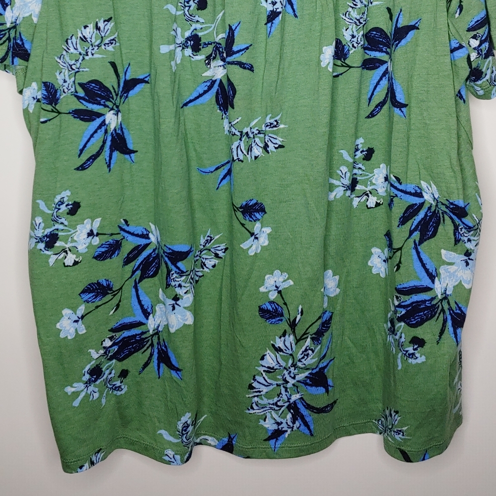 Lucky Brand Green Floral Square Neck Short Sleeve Blouse Size XXL New With Tags - Picture 12 of 16